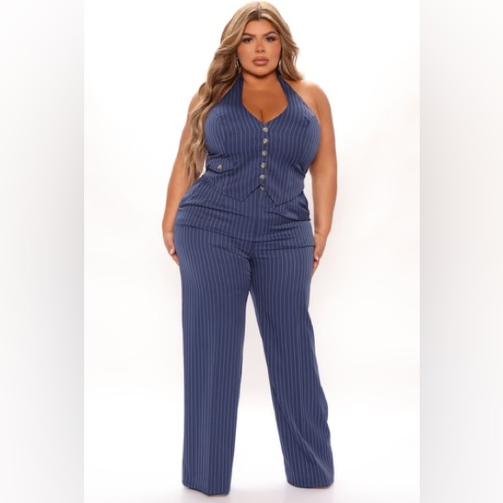 Fashion Nova Navy Pinstripe Pant Set